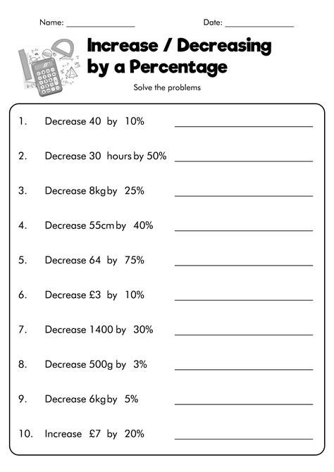 percentage increase and decrease worksheet